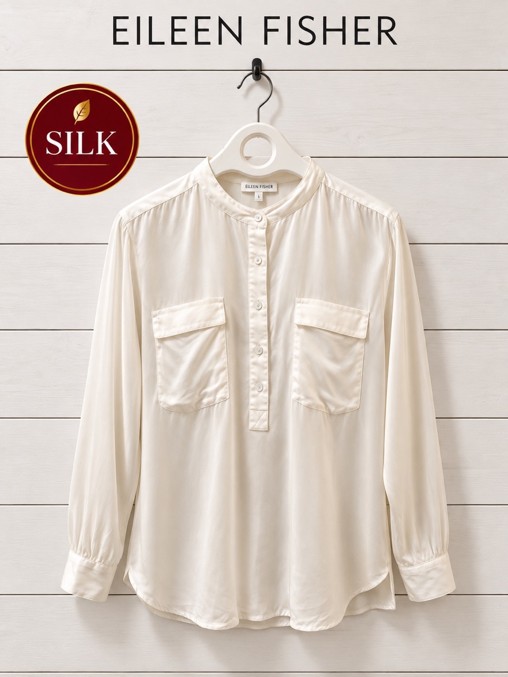EILEEN FISHER Cream Silk Blouse Size S